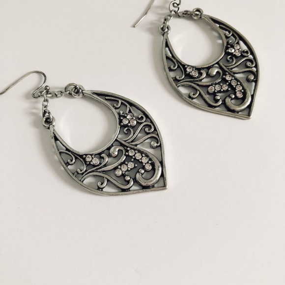 Silver Dangle Rhinestone Earrings - Picture 2 of 5